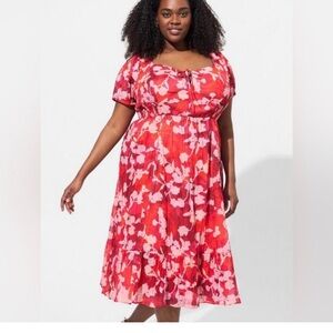 Torrid Red and White Ruffled Tiered Midi Dress